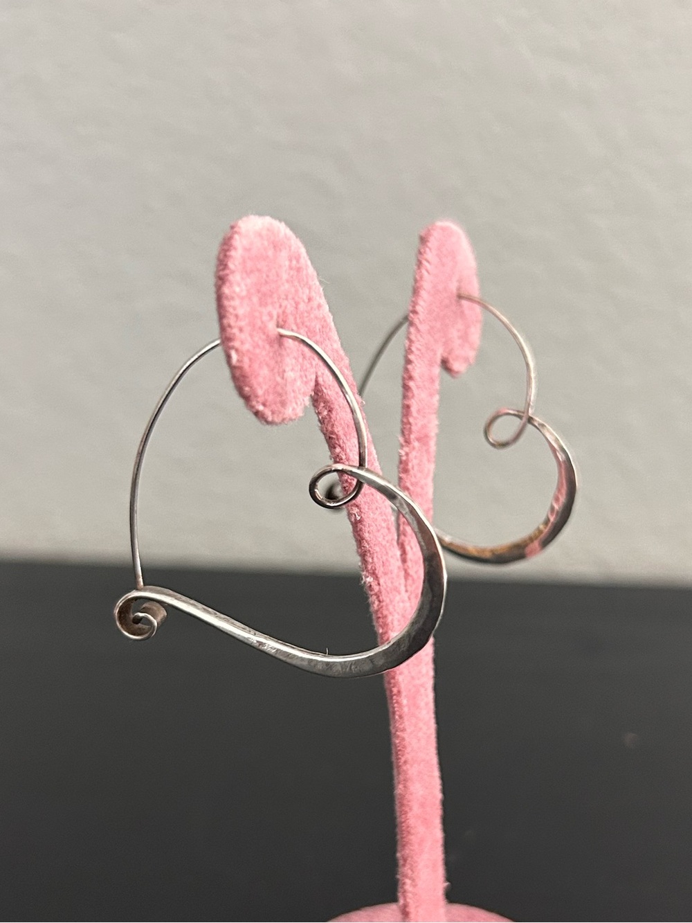 Handcrafted & Hammered Sterling Silver Heart Swirl Shaped Wire Hoop Earrings